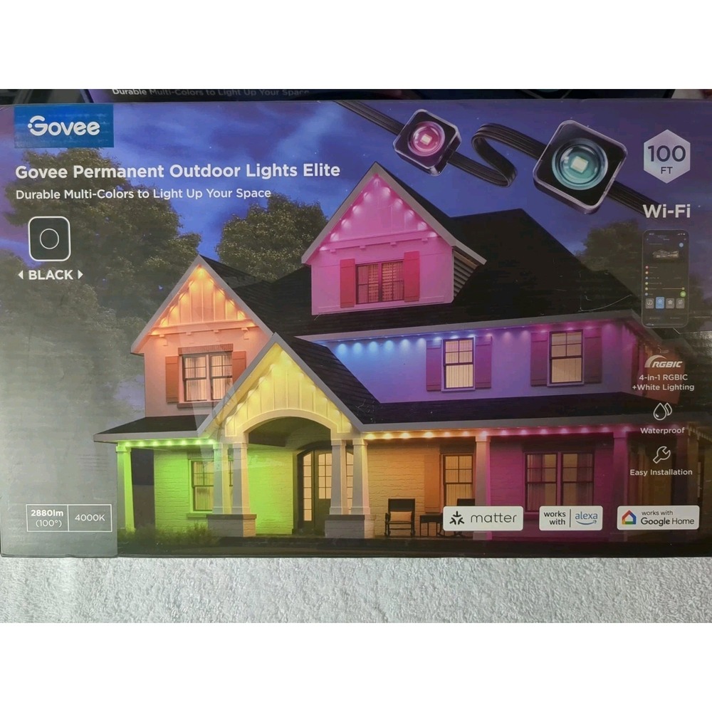 Govee RGBICW Permanent Outdoor Garden Lights Elite Color Changing Black 100ft